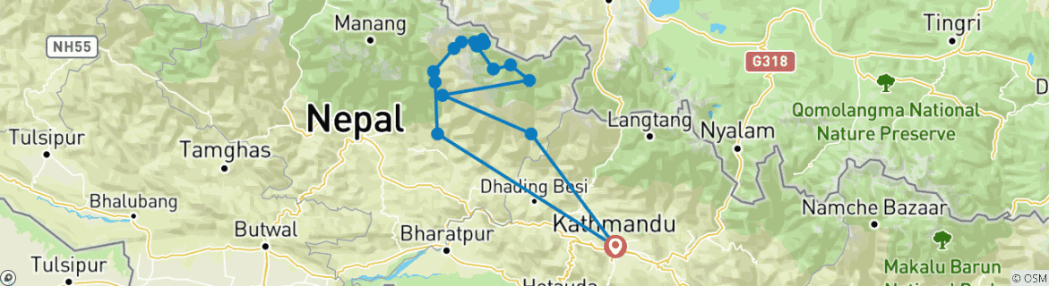 Image of a map showing the route of the tour