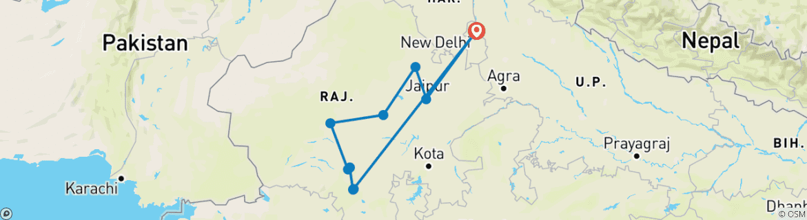 Foto van een kaart met de route van de rondreis