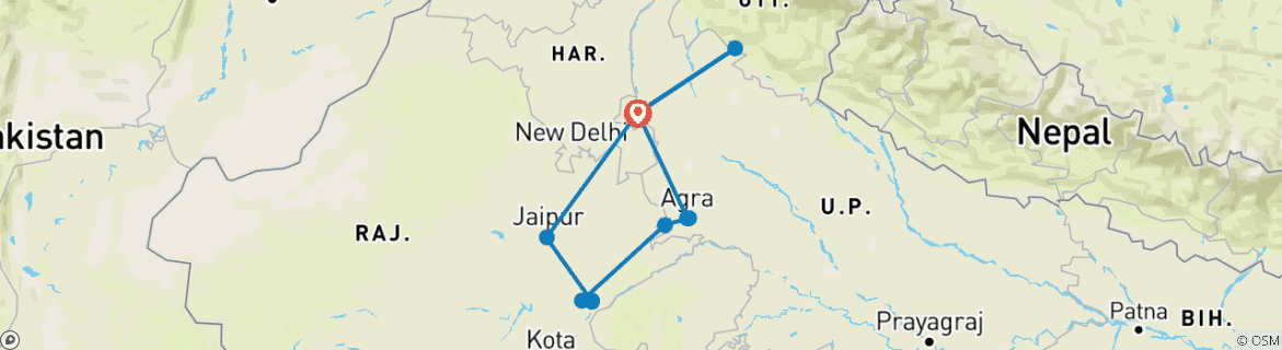 Image of a map showing the route of the tour