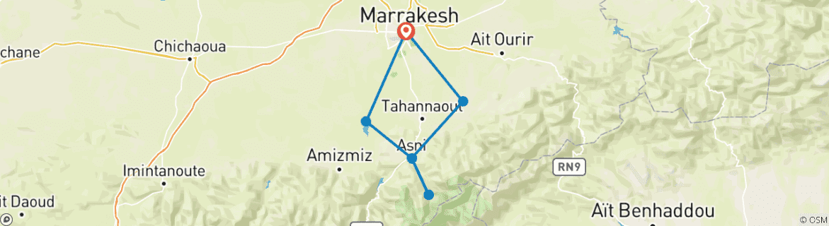 Image d'une carte montrant l'itinéraire du circuit