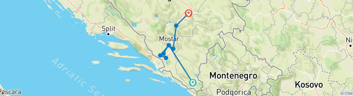 Karte mit der Reiseroute