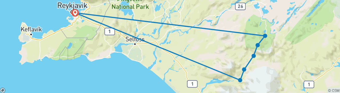 Image of a map showing the route of the tour
