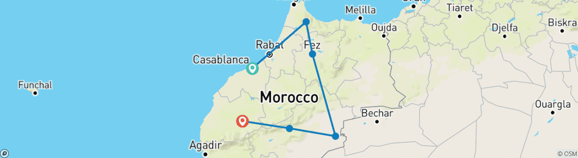 Image of a map showing the route of the tour
