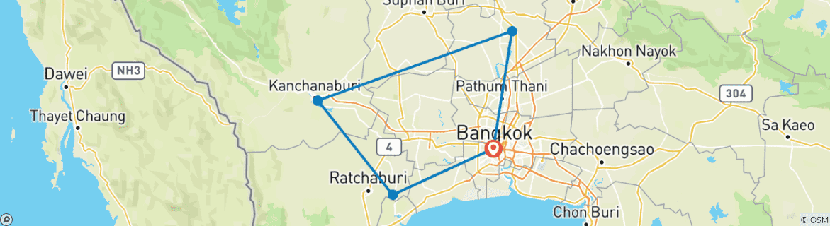 Image of a map showing the route of the tour