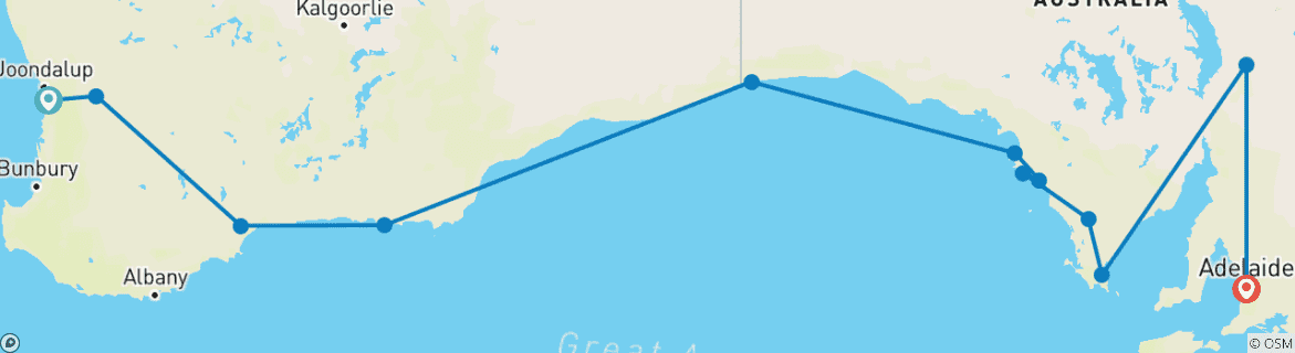Image of a map showing the route of the tour