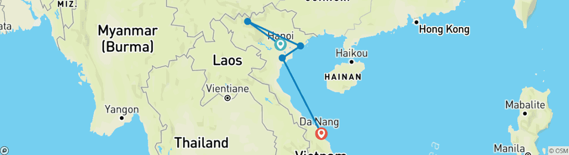 Image d'une carte montrant l'itinéraire du circuit