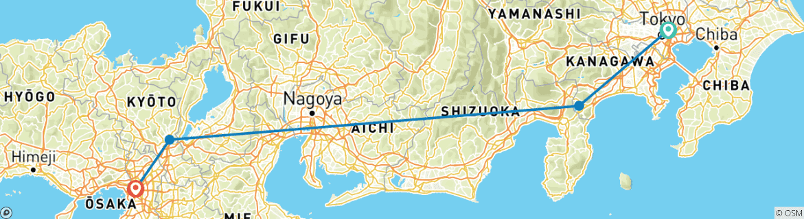 Image of a map showing the route of the tour