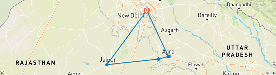 Image of a map showing the route of the tour