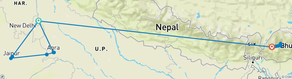 Karte mit der Reiseroute