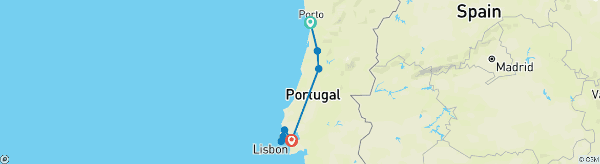 Image of a map showing the route of the tour