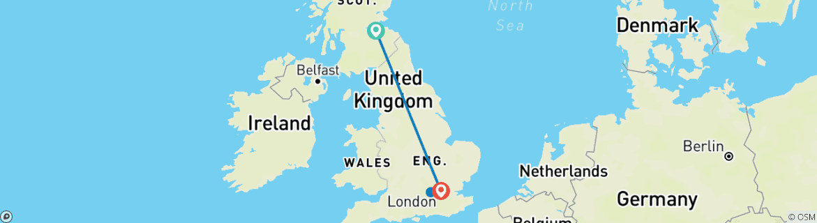 Carte du circuit Séjour indépendant à Édimbourg et à Londres