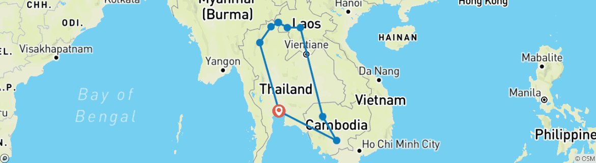 Image d'une carte montrant l'itinéraire du circuit