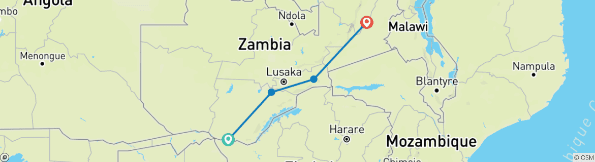 Image of a map showing the route of the tour