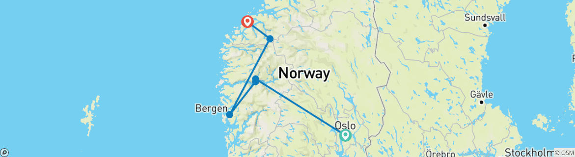 Image of a map showing the route of the tour