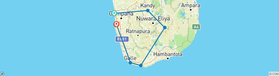 Image of a map showing the route of the tour