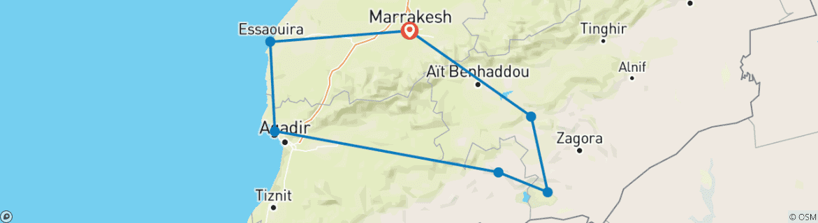 Image of a map showing the route of the tour