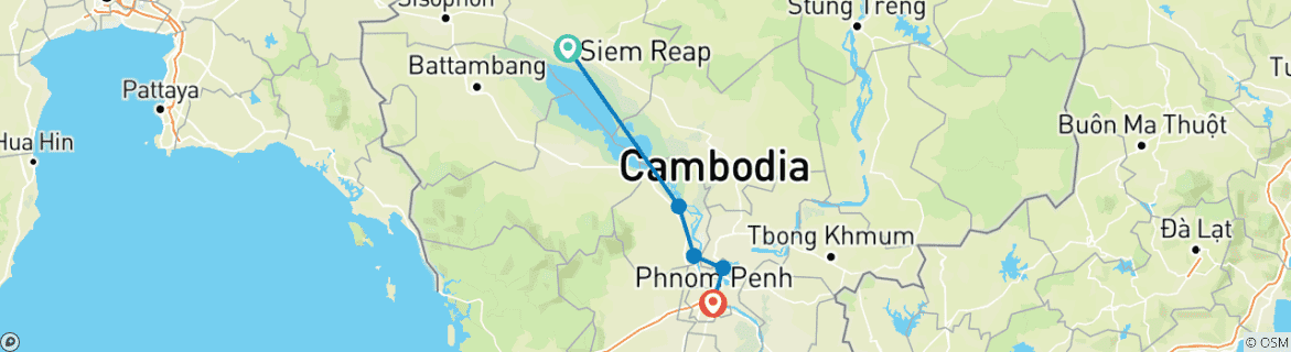 Image of a map showing the route of the tour