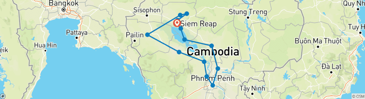 Image of a map showing the route of the tour