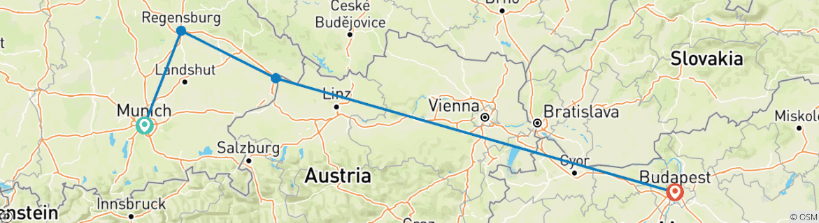Image of a map showing the route of the tour