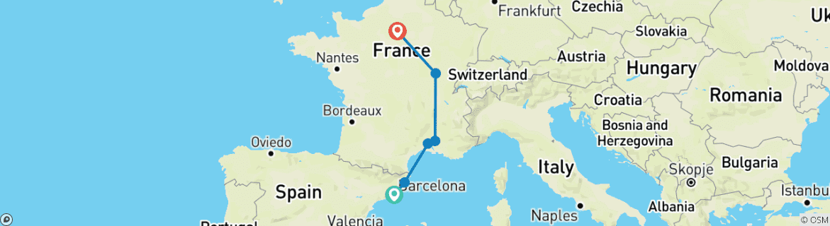 Image d'une carte montrant l'itinéraire du circuit