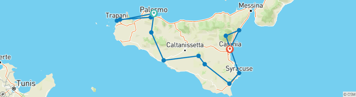 Image of a map showing the route of the tour