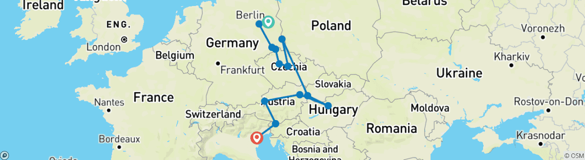 Karte mit der Reiseroute