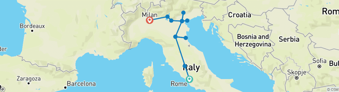 Image d'une carte montrant l'itinéraire du circuit