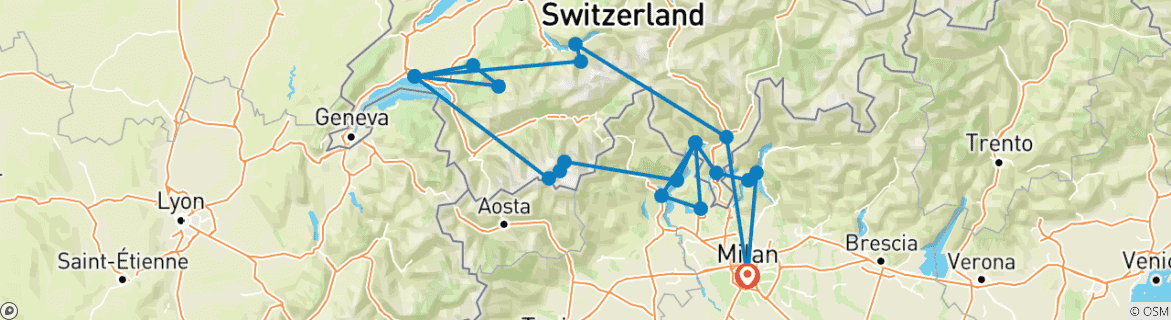 Image of a map showing the route of the tour