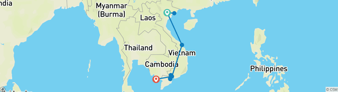 Carte du circuit Beauté du Vietnam - 14 jours