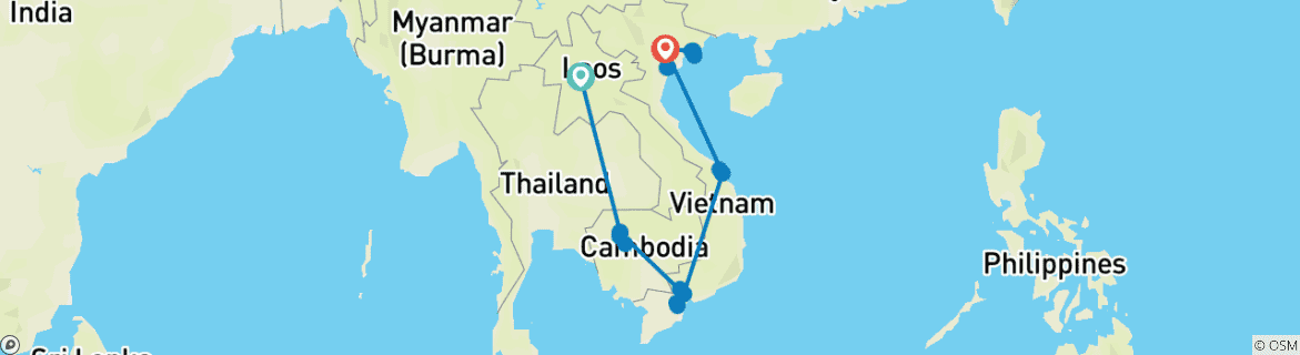 Carte du circuit Découvrez la beauté infinie de l'Indochine - 21 jours
