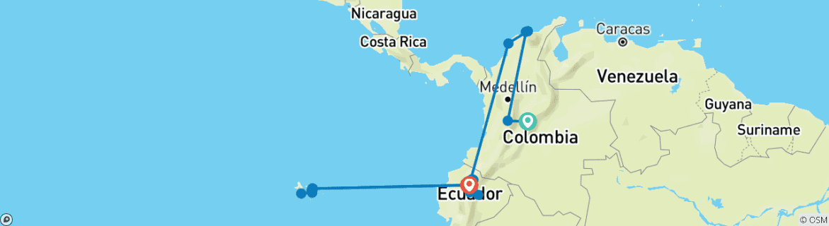 Image of a map showing the route of the tour