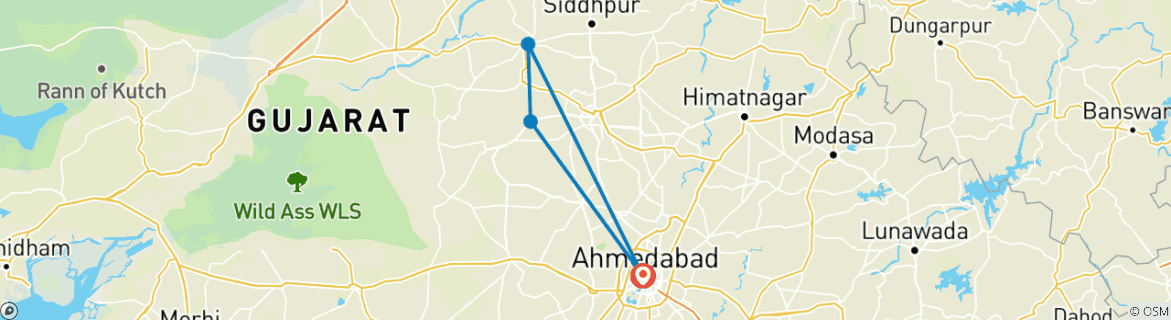 Image of a map showing the route of the tour