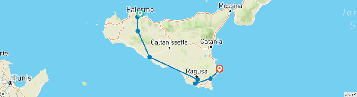 Image d'une carte montrant l'itinéraire du circuit