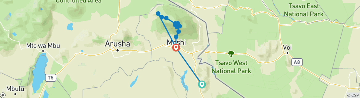 Carte du circuit Grimper Kilimanjaro Lemosho en privée - meilleur operateur d'Afrique et Tanzanie - 9 jours