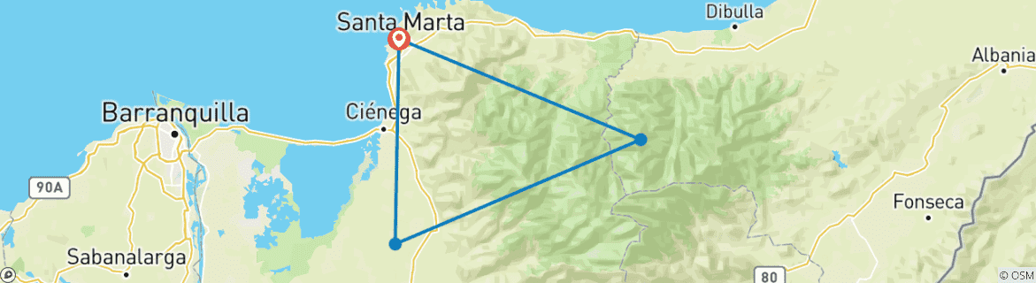 Image of a map showing the route of the tour