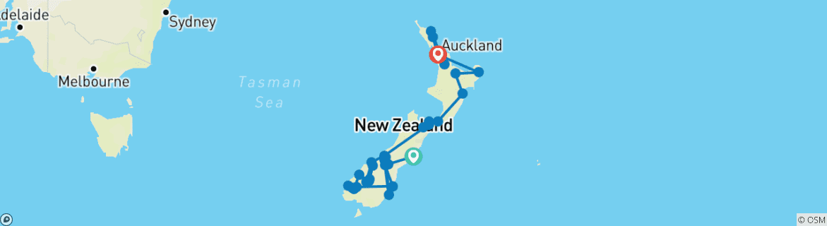 Image of a map showing the route of the tour