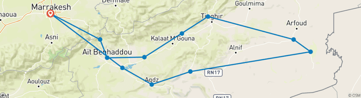 Image d'une carte montrant l'itinéraire du circuit