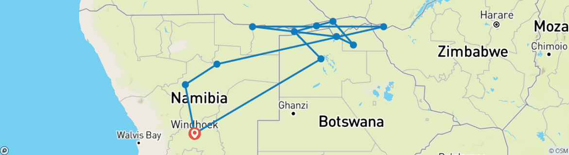 Image d'une carte montrant l'itinéraire du circuit