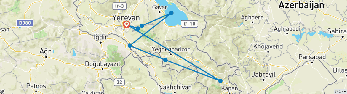 Foto van een kaart met de route van de rondreis