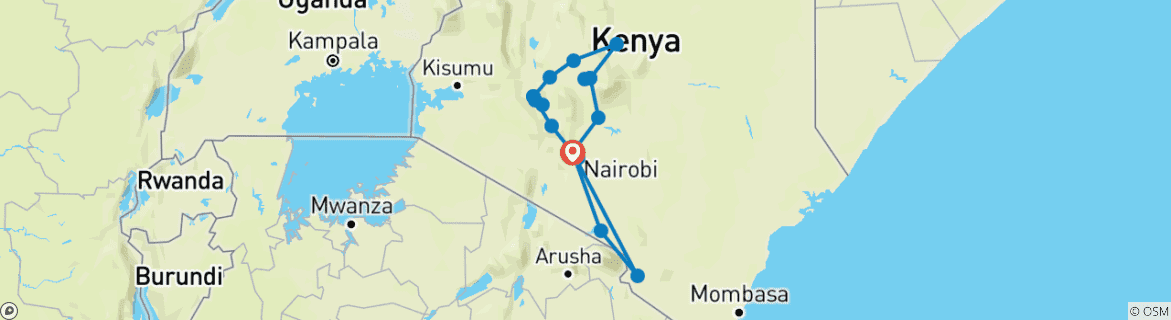 Image of a map showing the route of the tour