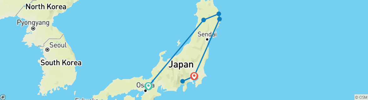 Carte du circuit Geluxe : Japon : Kyoto, Tokyo & Sentier côtier de Michinoku
