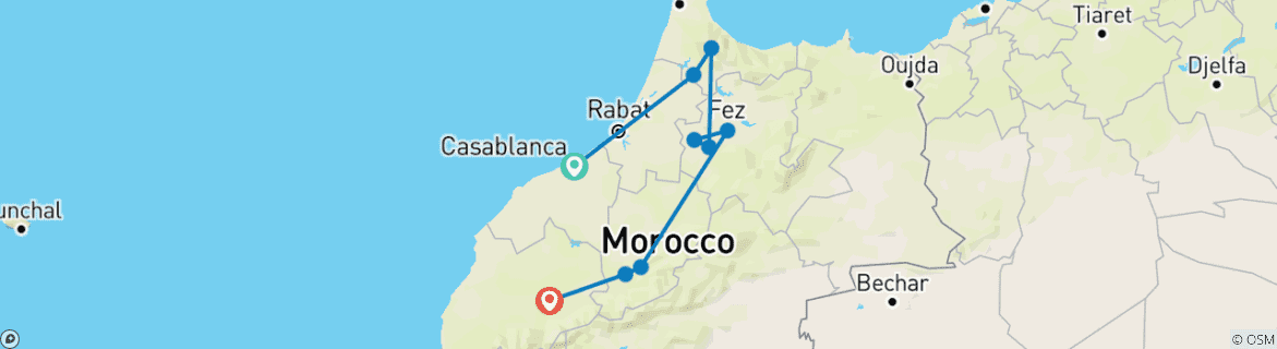 Image of a map showing the route of the tour
