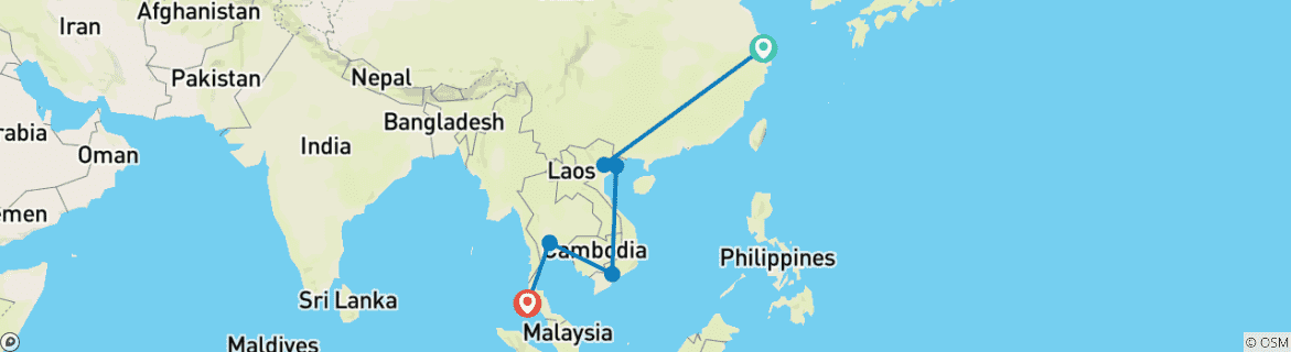 Image of a map showing the route of the tour