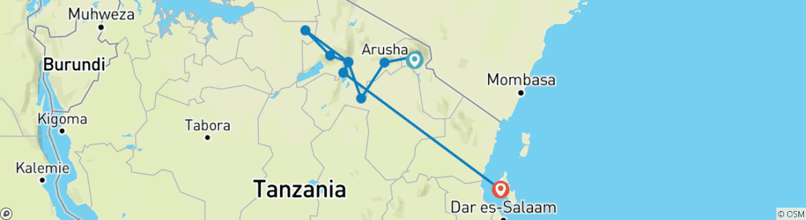 Foto van een kaart met de route van de rondreis