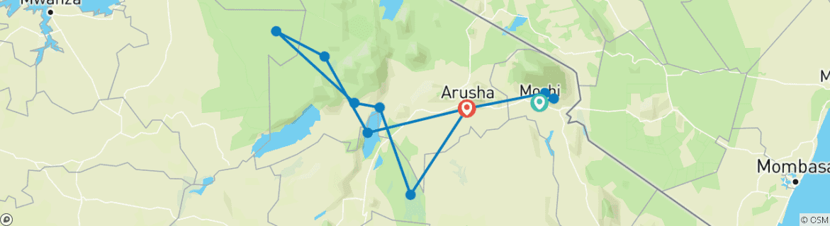 Foto van een kaart met de route van de rondreis