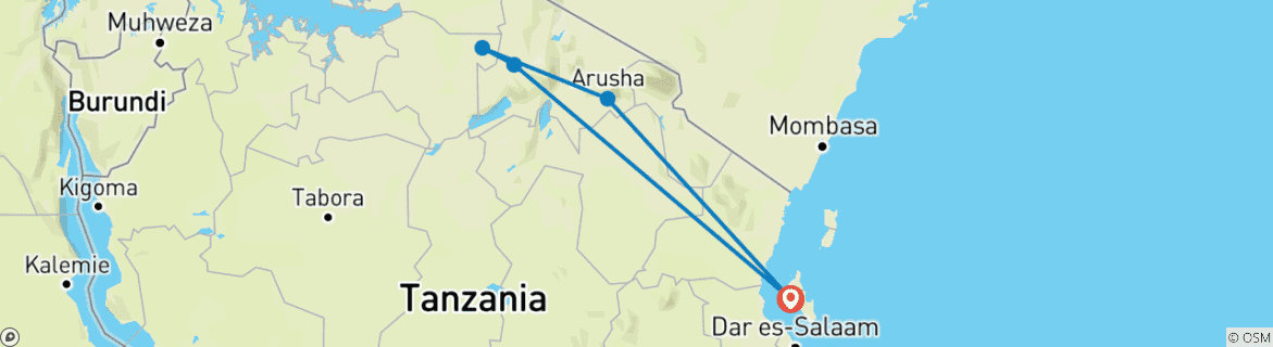 Image d'une carte montrant l'itinéraire du circuit