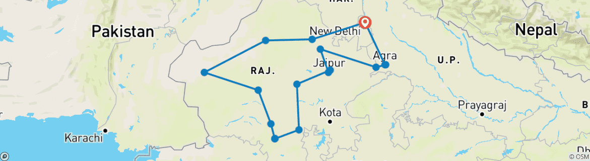 Karte mit der Reiseroute