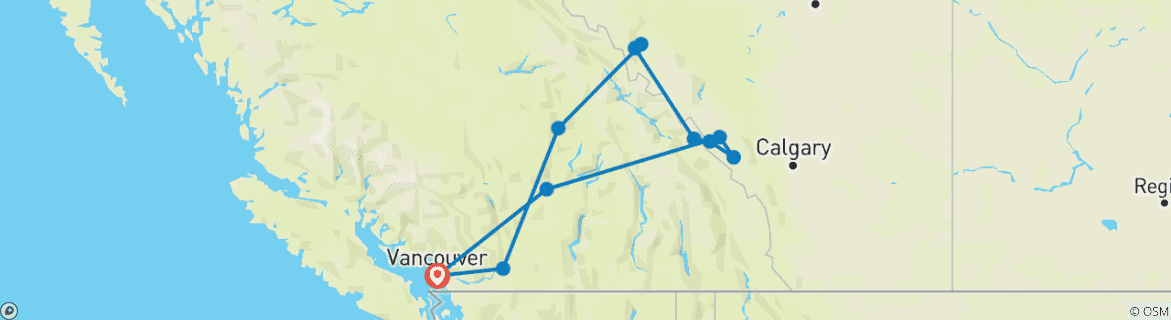 Image d'une carte montrant l'itinéraire du circuit