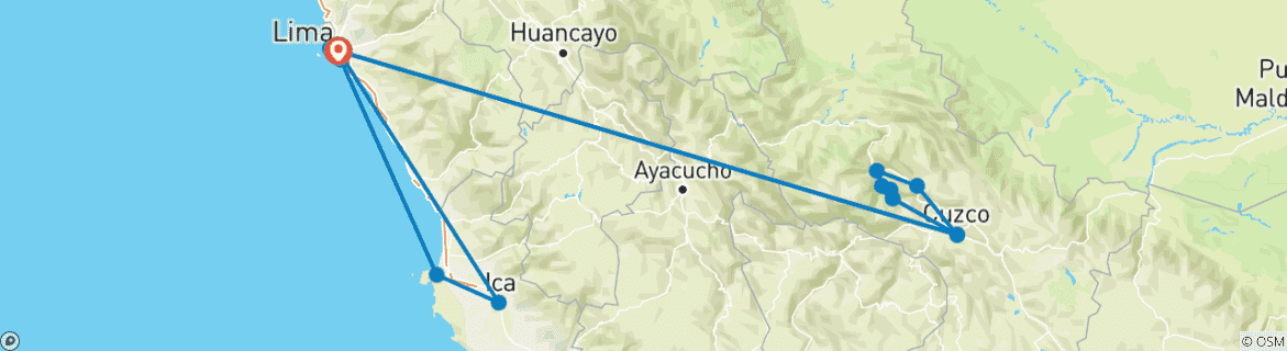 Foto van een kaart met de route van de rondreis