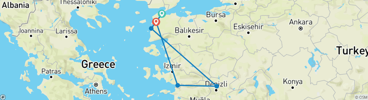 Image of a map showing the route of the tour